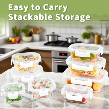 8 Pack Borosilicate Glass Food Storage Containers with Lids, Glass Meal Prep Containers, Airtight Bento Lunch Boxes with Snap Locks, Oven, Freezer and Dishwasher Safe, BPA Free, Kitchen Storage Set