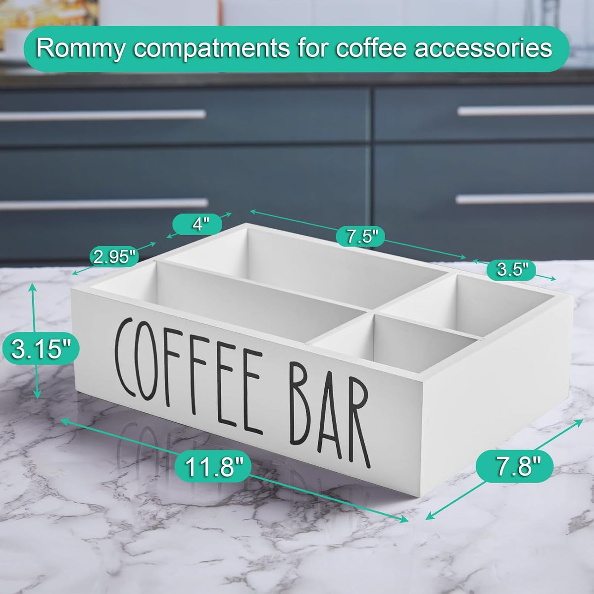 ALELION Coffee Station Organizer - Wood Countertop Accessories Organizer with Removable Dividers for Pods Condiment Syrup Tea Cups Stirrers - for Farmhouse Coffee Bar Decor