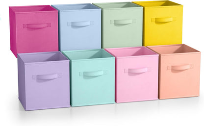 Sorbus Fabric Storage Cubes - 8 Foldable Storage Bins for Organizing Pantry, Cubbies, Toy Box - Clothes Storage & Closet Organizer - 11 Inch Collapsible Cube Baskets for Shelves with Handle