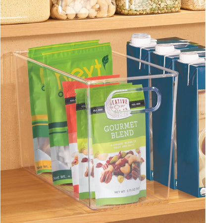 mDesign Plastic Modern Kitchen, Pantry Food Storage Container Bin w/ Handles - Cabinet, Fridge/Freezer, Countertop Organizer - Snacks/Drink/Appliances; Ligne Collection, Clear, 10x5x8 (Pack of 2)