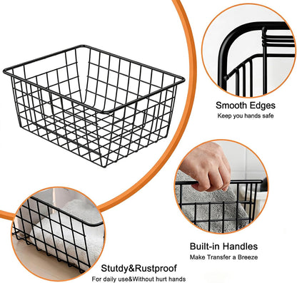 4 Pack White Wire Baskets for Pantry, 11" Upright Wire Freezer Storage Bins with Handles, Small White Metal Storage Basket for Freezer Organizing Office Kitchen Closets