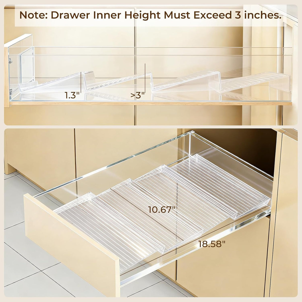 UFORU Acrylic Spice Drawer Organizer 4 Tier(4 Packs), Expandable from 11" to 22" Seasoning Organizer Tray for Kitchen - Clear Tiered Spice Rack for Drawer, No Assembly Required(Jars Not Included)