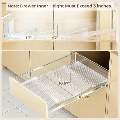 UFORU Acrylic Spice Drawer Organizer 4 Tier(4 Packs), Expandable from 11" to 22" Seasoning Organizer Tray for Kitchen - Clear Tiered Spice Rack for Drawer, No Assembly Required(Jars Not Included)