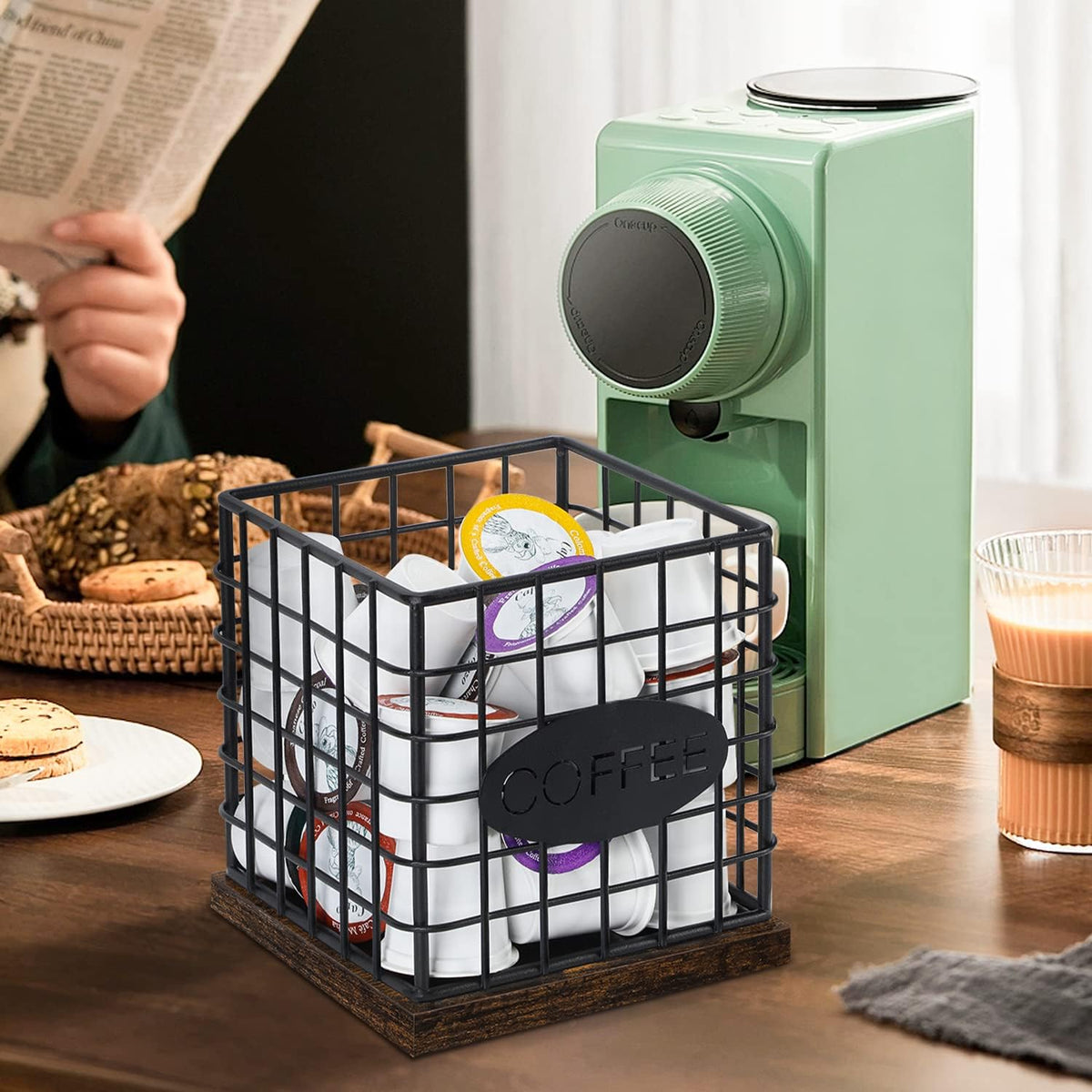 YINMIT K Cup Holder Organizer, Sturdy Coffee Pod Holder Organizer, 35 Kcup Large Capacity Storage Basket for Kitchen Counter and Office Desktop (Circular Grid)
