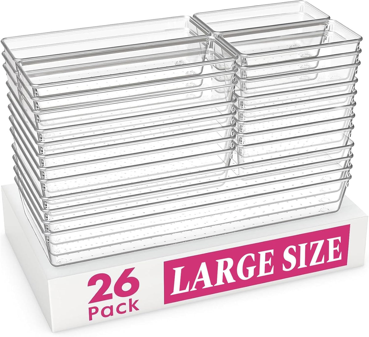 Criusia Large Drawer Organizer Bins | Complete 5 Size Clear Plastic Kitchen Drawer Organizers for Utensils | Bathroom Drawer Organizer Trays | Versatile for Makeup Office Organization