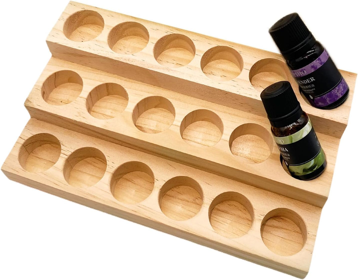Essential Oil Display Stand 4 Tier Essential Oil Holder Solid Wood Essential Oil Rack for 24 Bottles Tabletop Display Holder Bottle Organizer for 5-20ml Bottles Display for Essential Oils