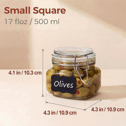 78oz - 3 Pack Square Glass Jars with Airtight Lid, Wide Mouth Mason Jars with Clamp Lids, Air Tight Glass Canisters, Best Food Storage Containers for Flour, Sugar, Cereal, Pasta, Rice, Coffee, Spice