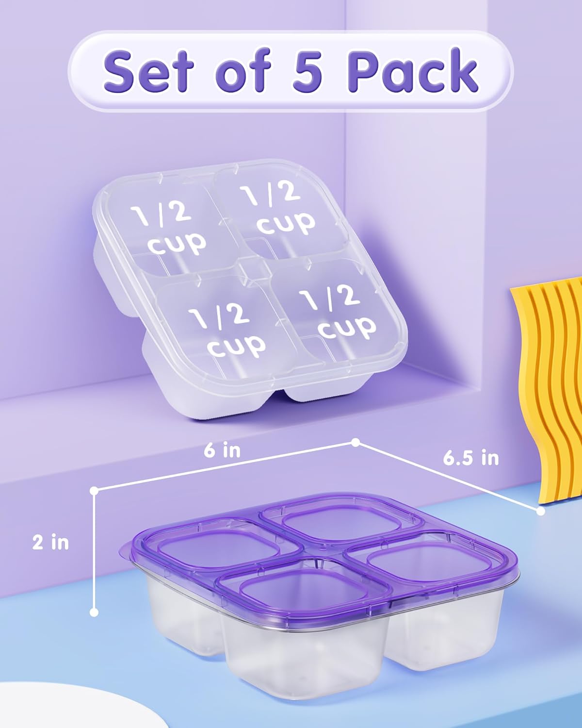 Canfanni 5 Pack Bento Snack Containers, 4 Compartment BPA-free Plastic Food Storage Containers, Divided Lunchable Container, Bento Lunch Box for Work and Travel