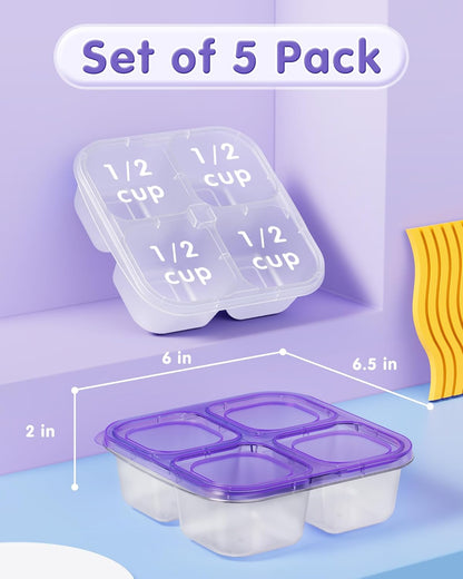 Canfanni 5 Pack Bento Snack Containers, 4 Compartment BPA-free Plastic Food Storage Containers, Divided Lunchable Container, Bento Lunch Box for Work and Travel