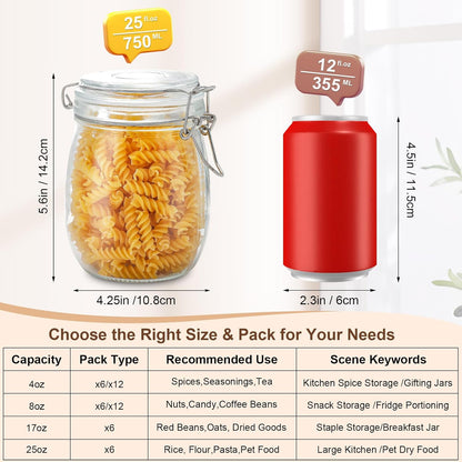 17oz Airtight Glass Jars, 6 Pack Clamp Lid Canisters, Small Food Storage Containers for Spices, Nuts, Snacks, Canning Jar for Jams & Pickling, Pantry Organization