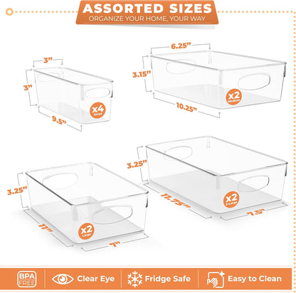 Sorbus Small Clear Plastic Storage Bins for Organizing, Clear Organizer Bins with Handles, Plastic Storage Bins for Closet, Pantry, Fridge, Medicine Cabinet Organizer, Shelves, Freezer, Drawer