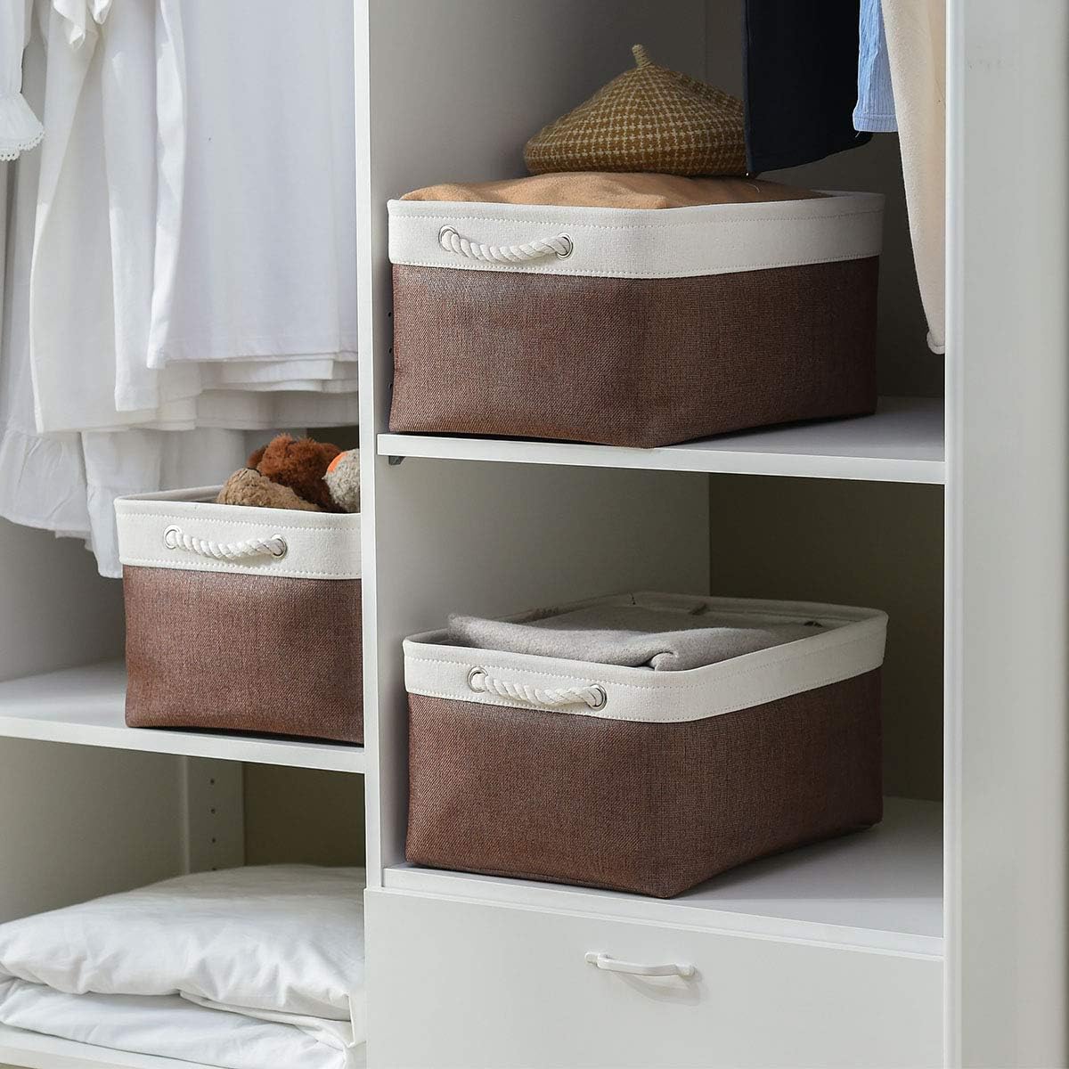 Fabric Storage Bins 12x8x5 inch [6-Pack] with Rope Handles - Decorative Baskets for Organizing