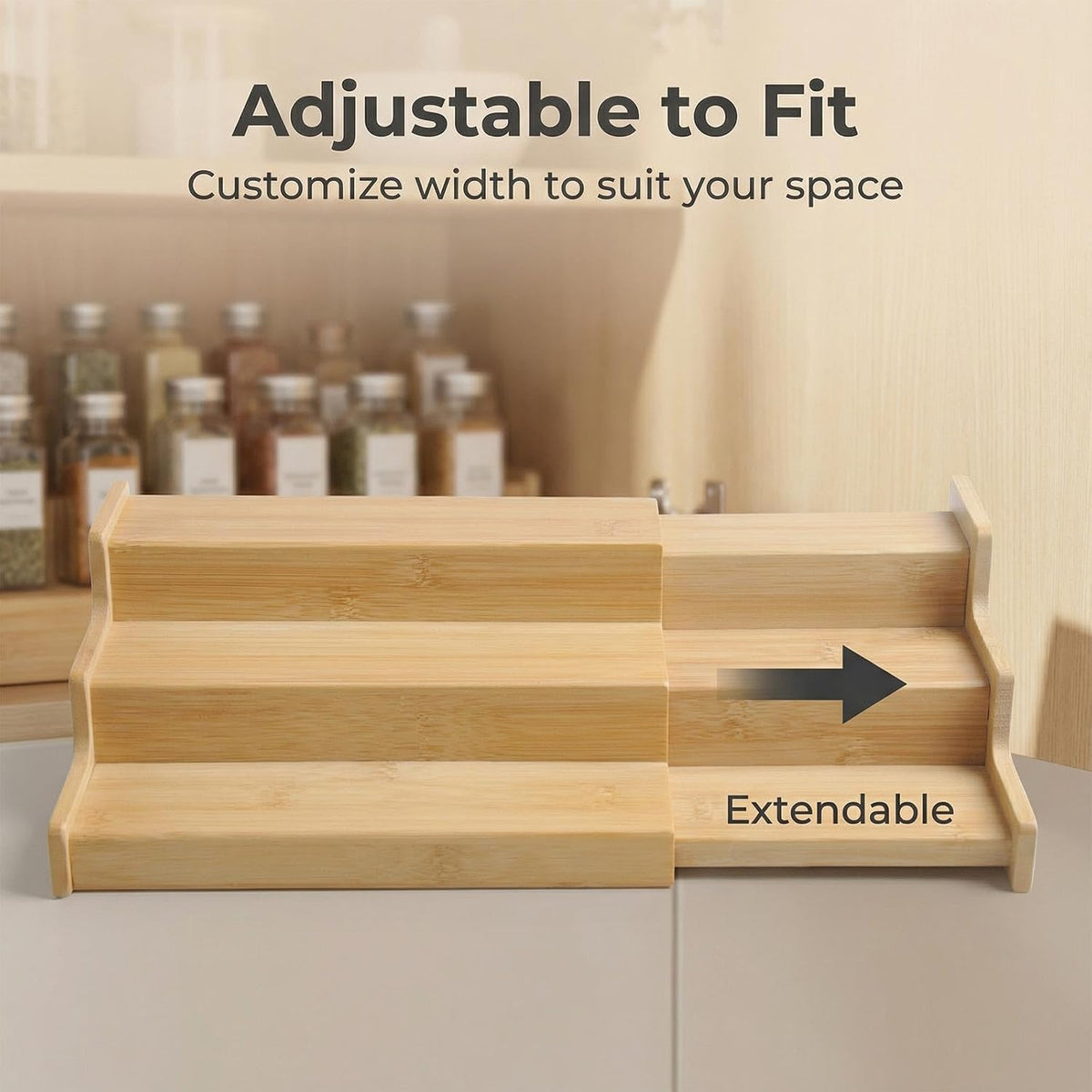 JinDoWin Spice Rack Organizer For Cabinet, Spice Organization For Cabinet, Spice Rack For Countertop,15.7 Inch Adjustable Seasoning Organizer Spice Organizer (Medium)