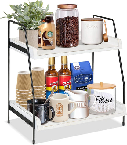 Coffee Bar Accessories and Organizer Countertop, Coffee Station Organizer Kitchen Counter Shelf Organizer,Coffee Condiment Storage,Cup Lid Holder Countertop Shelf for Bathroom (White)