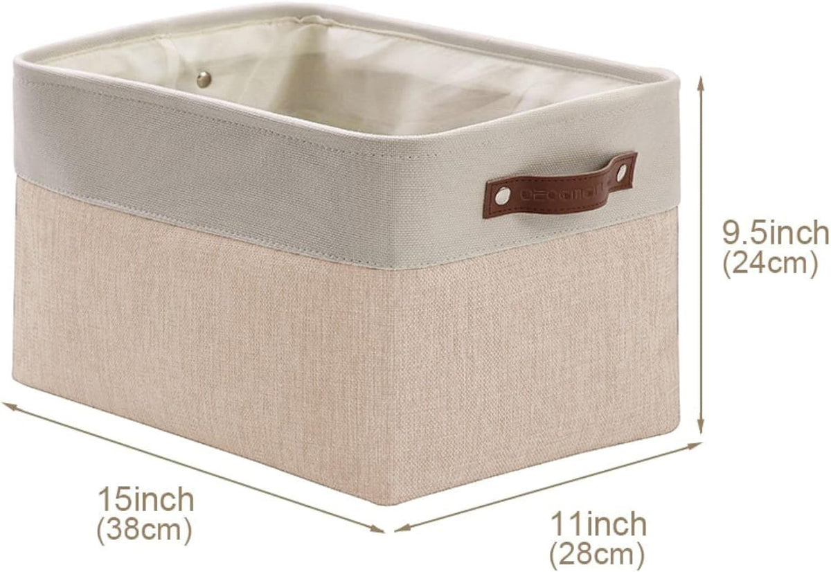 DECOMOMO Storage Bins, Large Fabric Storage Baskets for Shelves, Decorative Linen Closet Organizer, 15 x 11 x 9.5 inches (Beige & White, 3 Pack)
