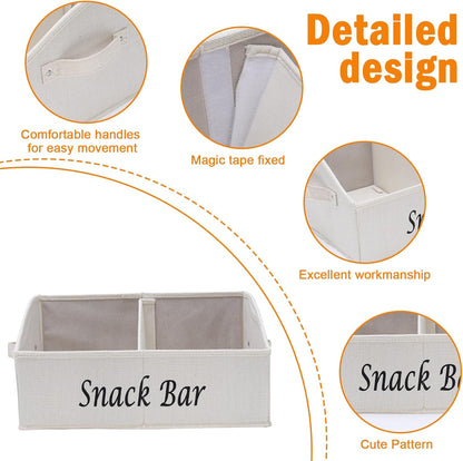 Snack Organizer for Countertop, Fabric Snack Organizer with Handles, 2 Large Compartment Snack Container Snack Basket, Snack Bar Station Decor, Kitchen Pantry Organizer and Storage, Black