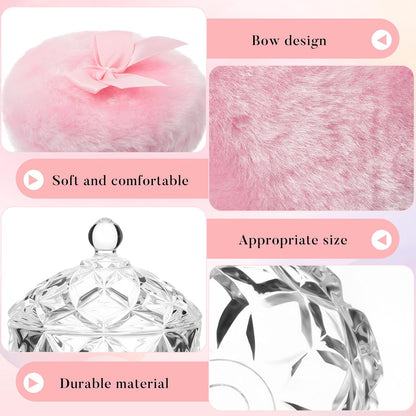 Tioncy 3 Pcs Large Body Powder Puff and Container Valentine's Day gift Powder Container with Puff Crystal Case Soft Washable Reusable Velour Face Body Glitter Wet Dry Makeup (Classic,Clear)
