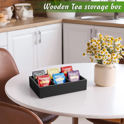 DRASTAR Tea Bag Organizer, Acacia Tea Bag Holder, Tea Storage Containers with 3 Slots, Wooden Tea Storage Accessories, Mini Tea Bag Caddy Box for Countertop