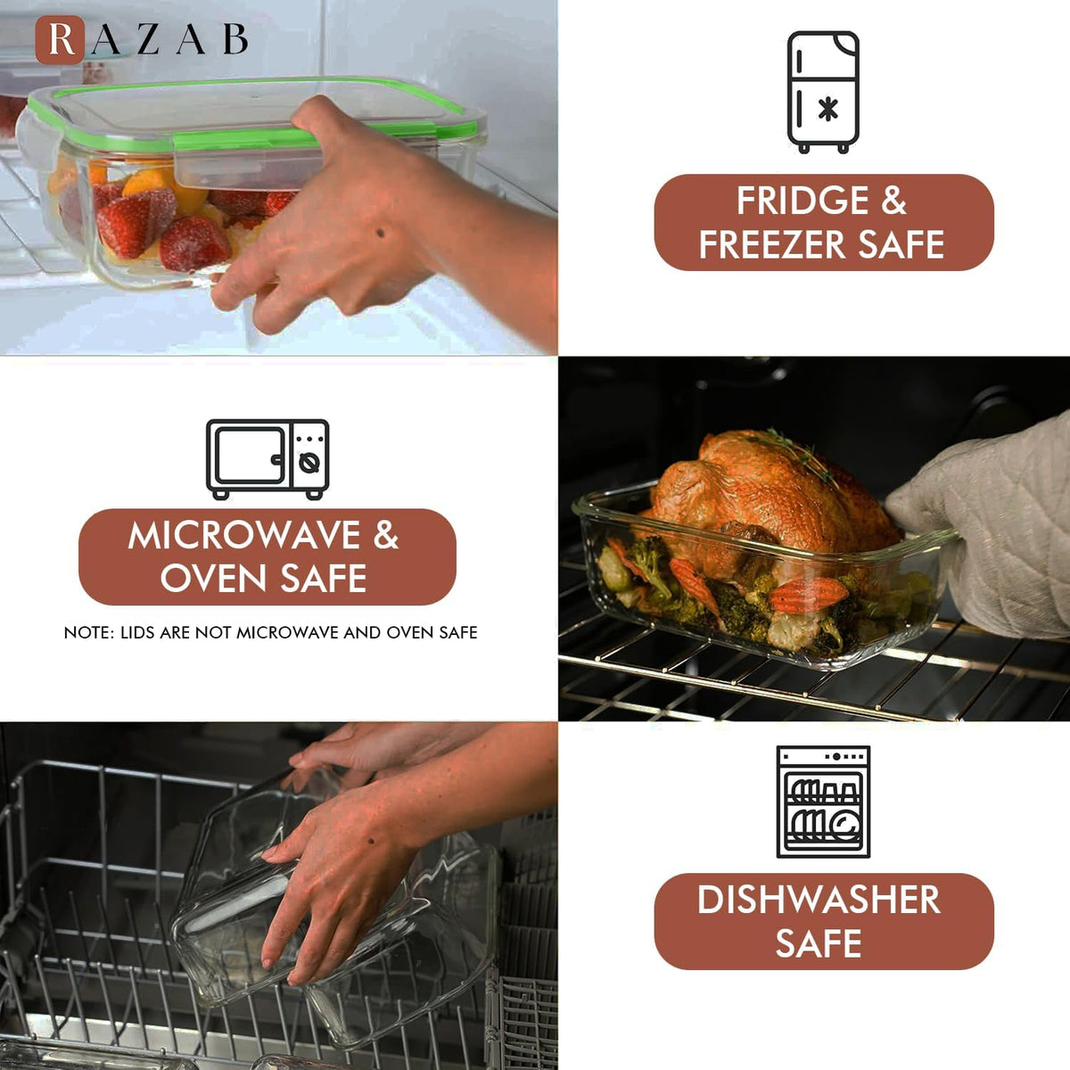 8 Cups/ 63 Oz 4 Piece (2 containers + 2 Lids) Large Glass Food Storage/ Baking Containers with Locking Lids . Ideal for Storing food, vegetables or fruits. BPA Free & Leak Proof -Microwave, Oven Safe