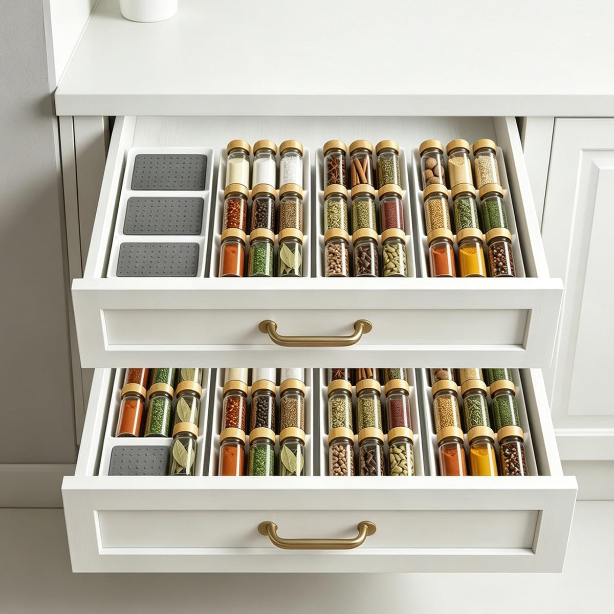 Spice Drawer Organizer,Silicone Seasoning Jar Drawer Insert,Spice Rack Organization for Drawer,Spice jar holder for drawer,Kitchen Spice Rack Tray for Cabinet Countertop Makeup Storage