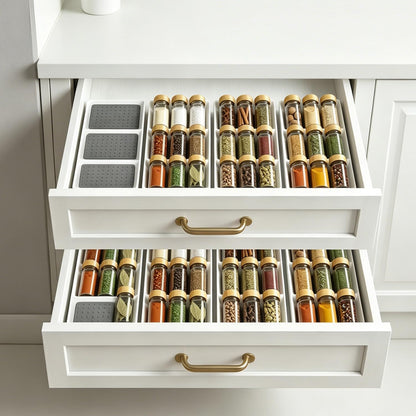 Spice Drawer Organizer,Silicone Seasoning Jar Drawer Insert,Spice Rack Organization for Drawer,Spice jar holder for drawer,Kitchen Spice Rack Tray for Cabinet Countertop Makeup Storage