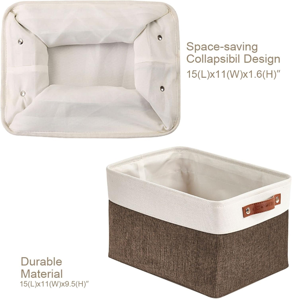 DECOMOMO Storage Bins, Large Fabric Storage Baskets for Shelves, Decorative Linen Closet Organizer, 15 x 11 x 9.5 inches (Beige & White, 3 Pack)