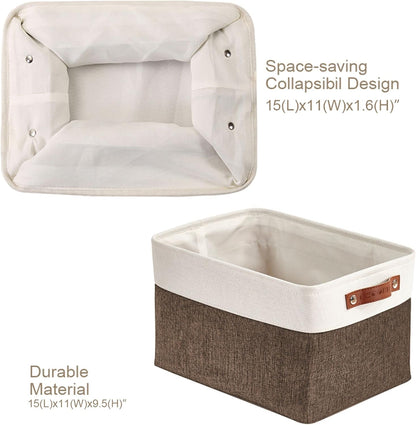 DECOMOMO Storage Bins, Large Fabric Storage Baskets for Shelves, Decorative Linen Closet Organizer, 15 x 11 x 9.5 inches (Beige & White, 3 Pack)