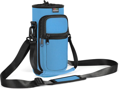 Nuovoware Water Bottle Carrier Bag,25oz/40oz/64oz Bottle Pouch Holder,Adjustable Shoulder Hand Strap 2 Pocket Sling Neoprene Sleeve Sports Accessories for Hiking Travelling Camping
