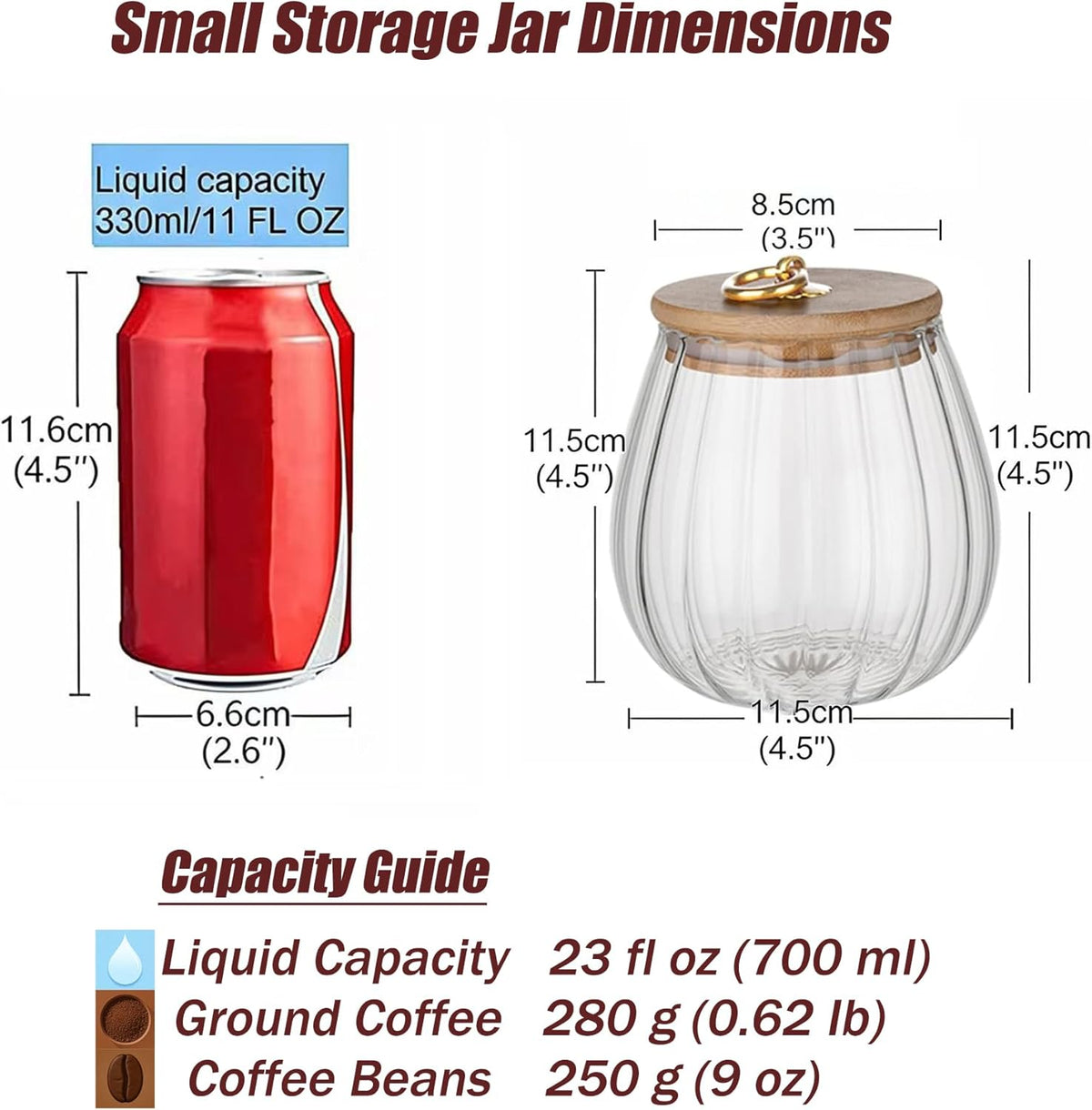 FANTESTICRYAN Glass Coffee Nuts Canister Airtight Storage Jar Petal Decorative Container with Bamboo Lid Metal Handle Easy to Grasp 700ml, 23 FL OZ
