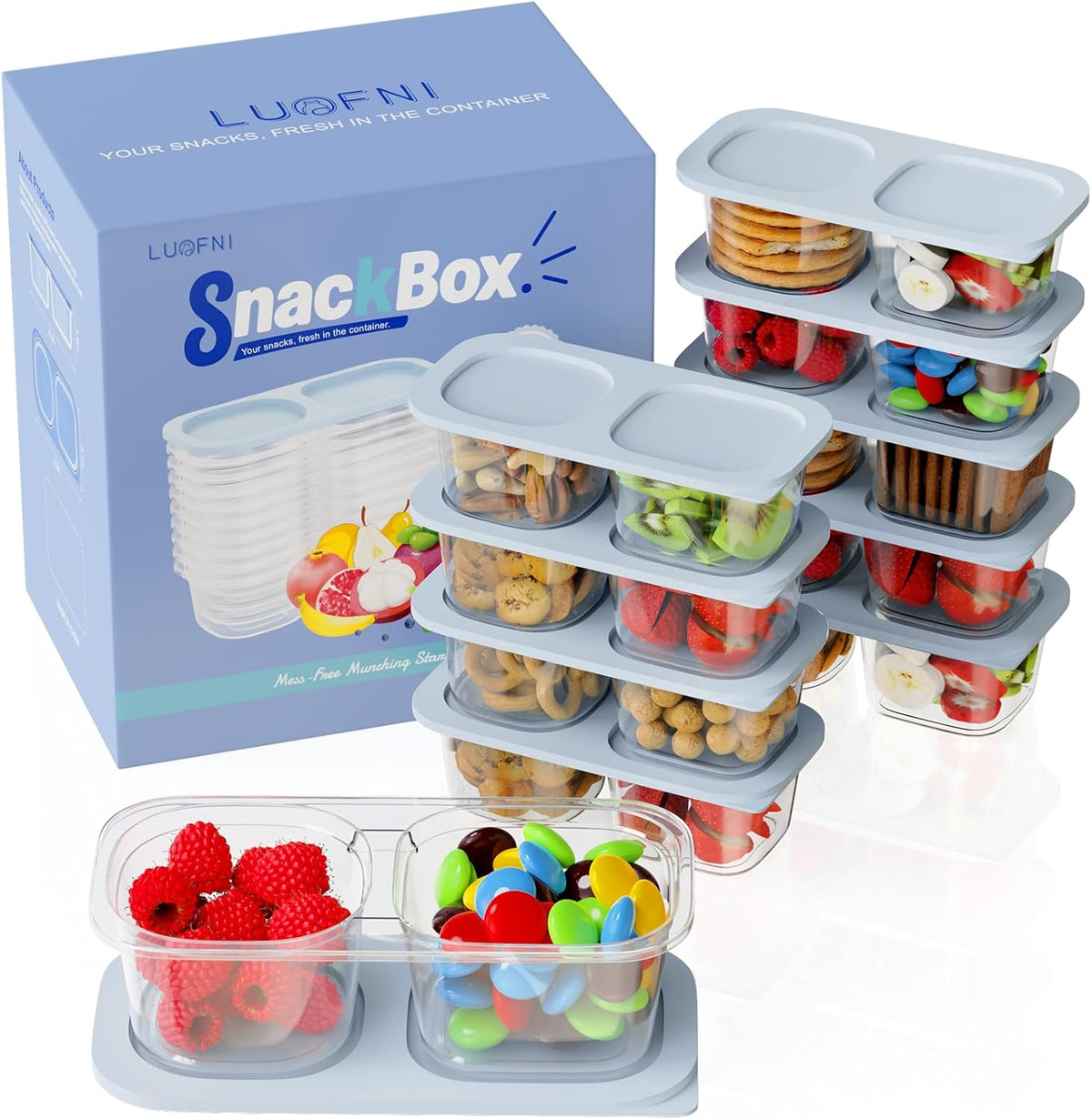 Snack Pack Containers for Kids, Reusable Snack Containers with Lids, 2 Compartment Small Bento Snack Box, BPA-Free, Lunchbox Accessories for Travel