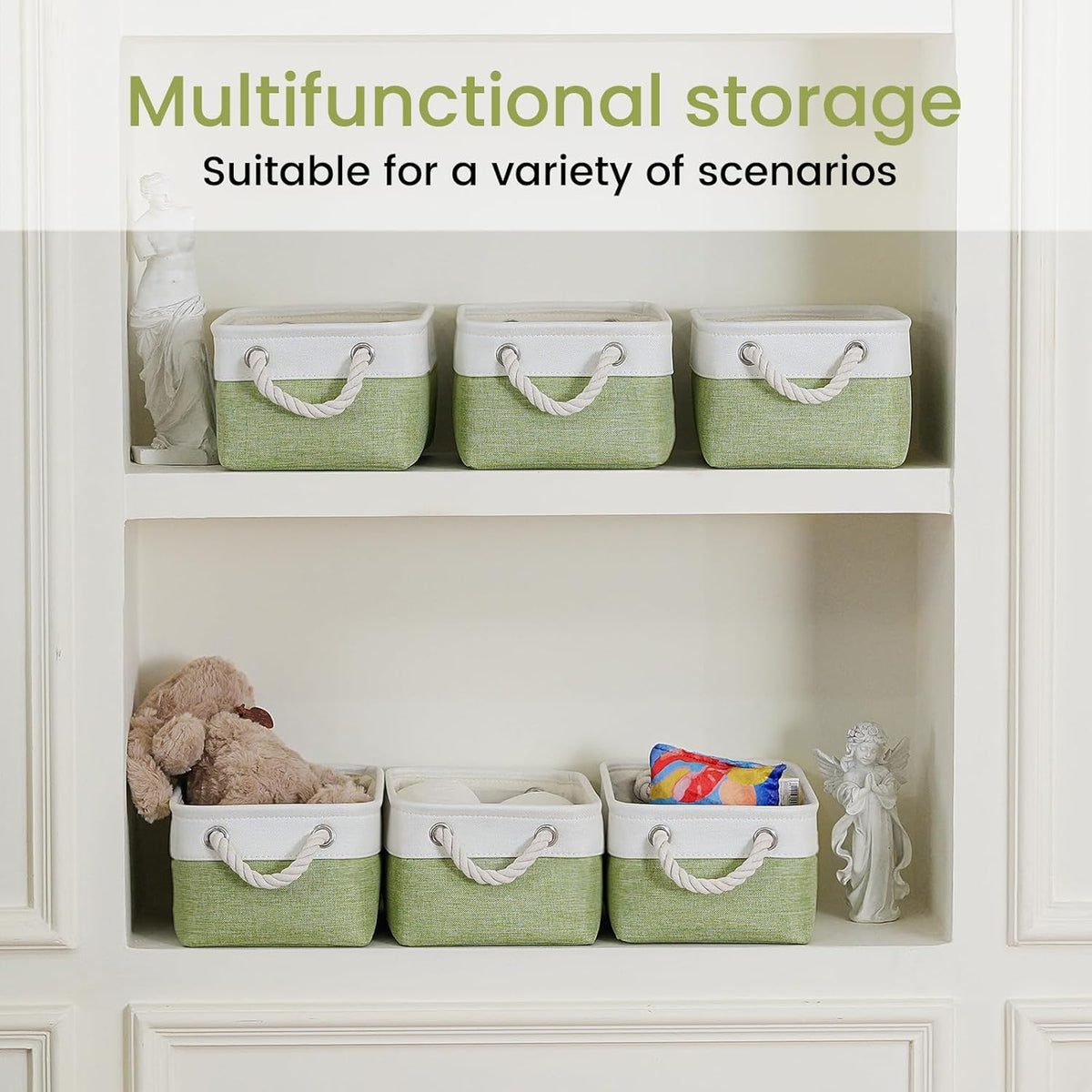 Large Storage Baskets- 15.7x11.8x8.26 inch Storage Bins for Shelves and Closet Organizing, Foldable Fabric Bin for Home Organization Clothes and Laundry (3-Pack, White&Khaki)