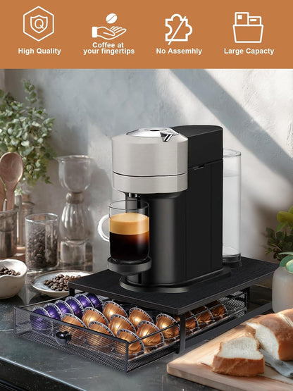 Sedegn Coffee Pod Holder Counter Coffee Vertuo Capsules Storage Organizer with Sliding Drawer Compatible For 35 K-Cup Pods No Assembly Needed Rustic Brown