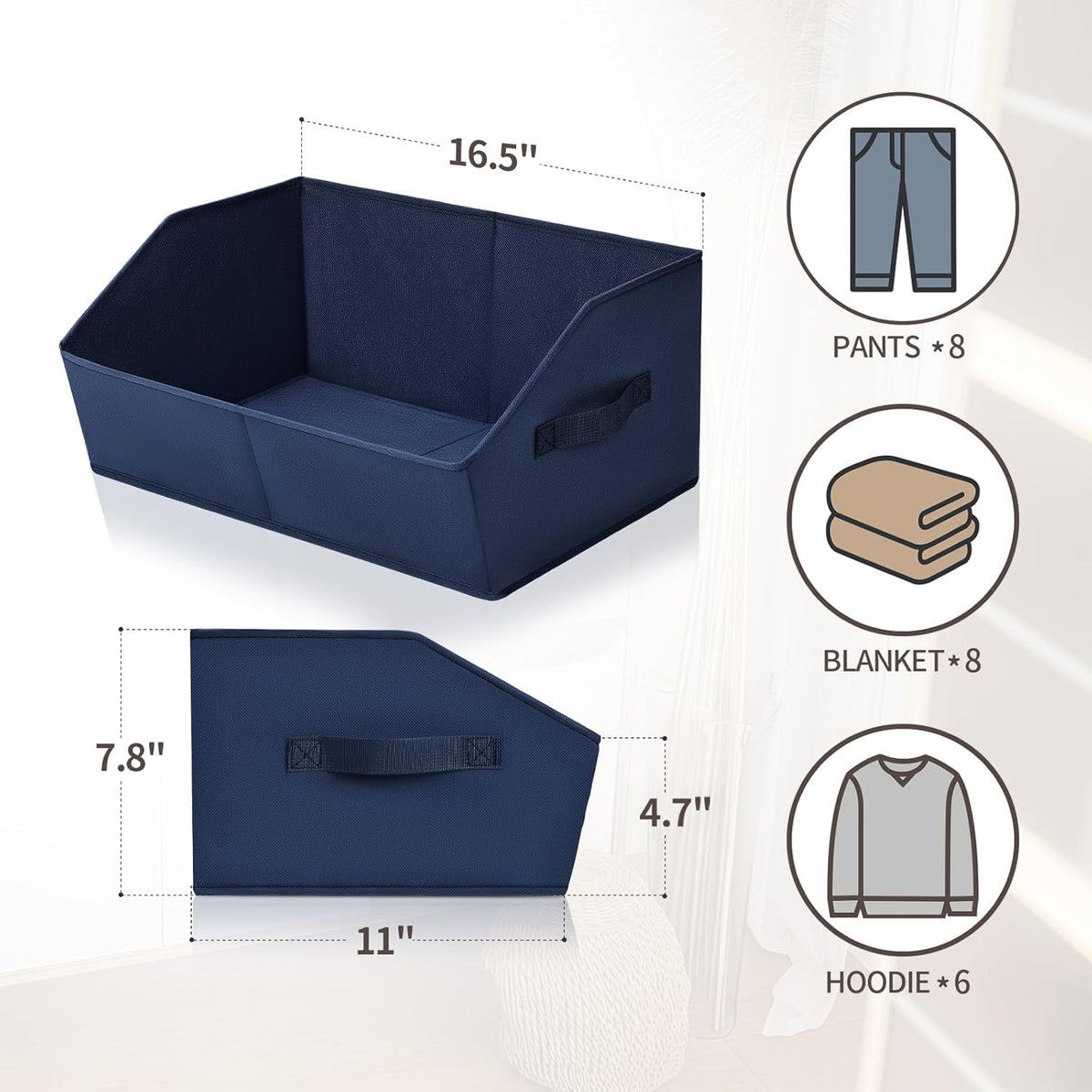 Homsorout Closet Organizers Bins 6 Packs - Large Closet Shelf Organizer with Handles, Fabric Trapezoid Storage Bins, Collapsible Storage Cubes for Clothes, Towels, Light Gray