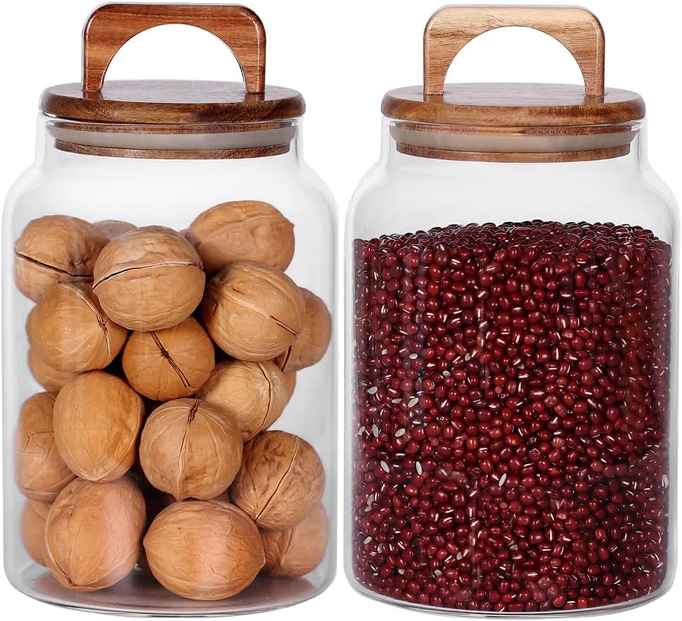 SAIOOL Glass Jars with Airtight Lid [Set of 4],Kitchen Canisters, Borosilicate Storage Containers,Retro Design, jars for Candy,Cookie,Rice,Sugar,Flour, Flour,Pasta,Nuts and Spice Jars