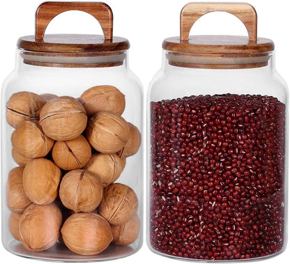 SAIOOL Glass Jars with Airtight Lid [Set of 4],Kitchen Canisters, Borosilicate Storage Containers,Retro Design, jars for Candy,Cookie,Rice,Sugar,Flour, Flour,Pasta,Nuts and Spice Jars
