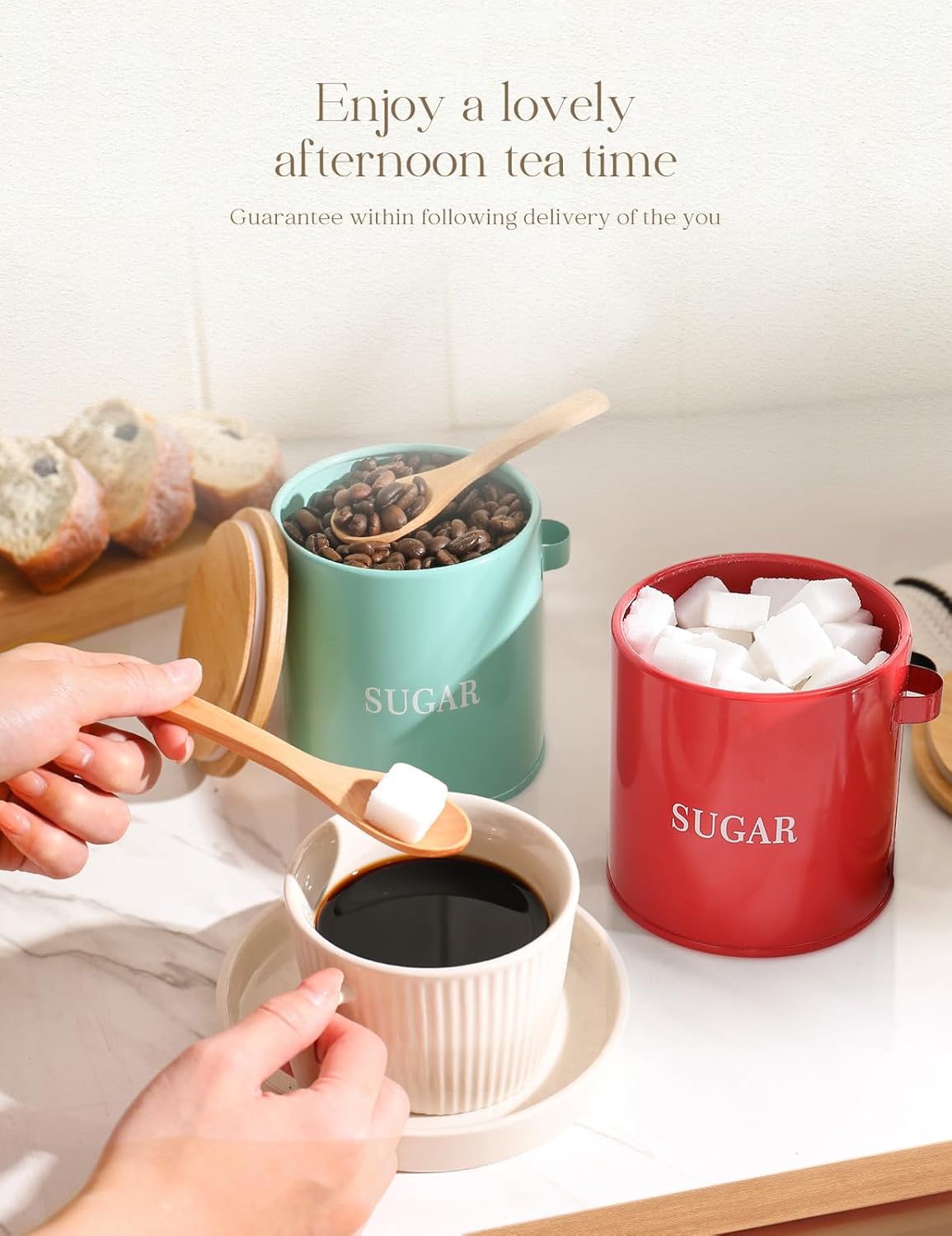 AISBUGUR Sugar Bowl with Lid and Spoon: 17oz Metal Sugar Container - Airtight Food Sugar Jar - Coffee Bar Accessories - Countertop Kitchen Decor (White)