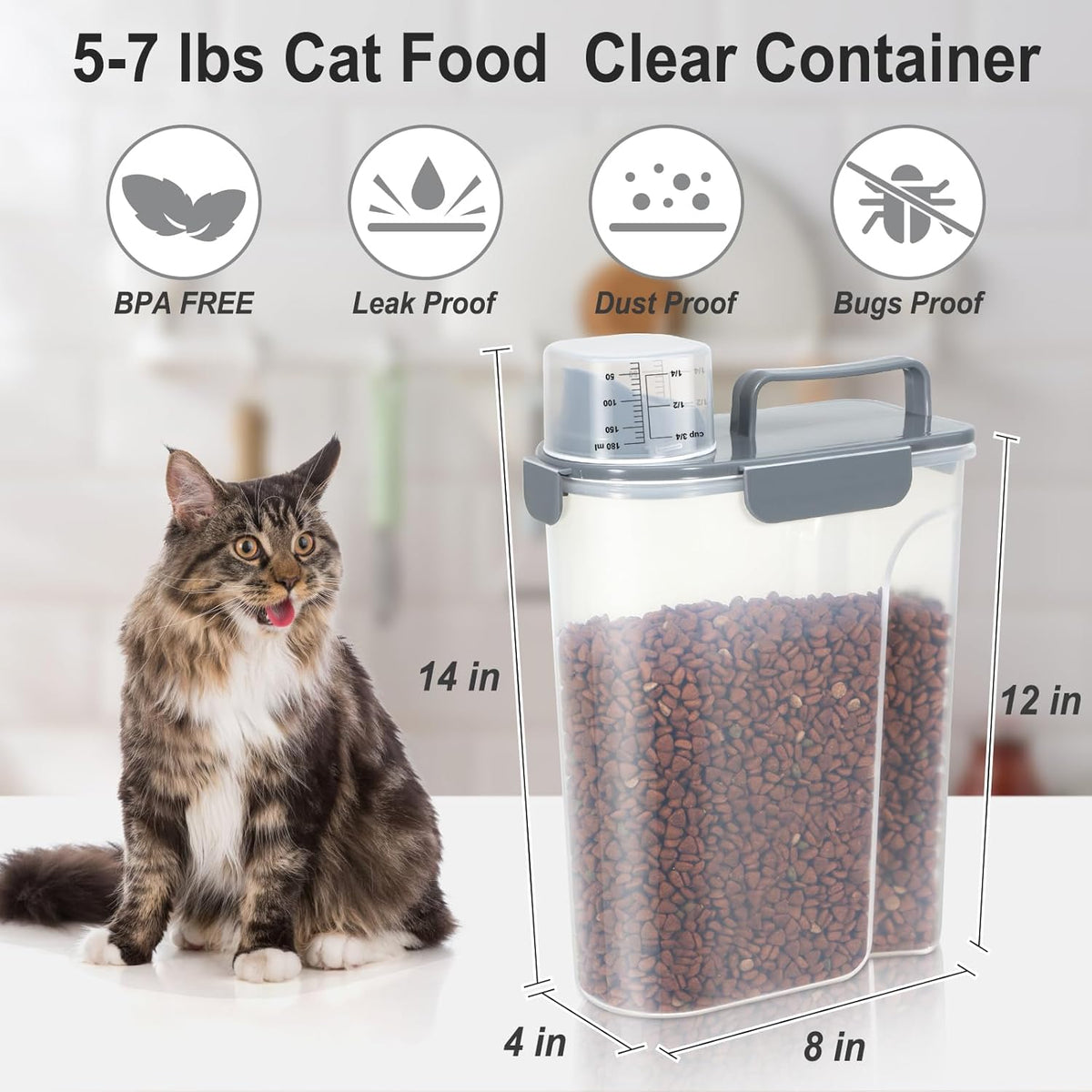 Dog Cat Food Storage Container 3-5lb, Pet Food Container Airtight with Large Spout & Cup, BPA-Free Plastic Food Dispenser for Pet Food, Bird Seed, Rice, Flour (Pink (3L-1pack))