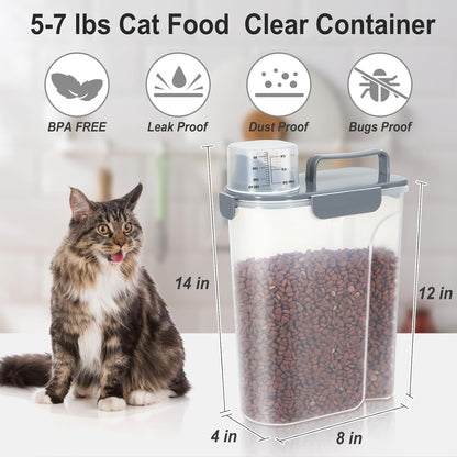 Dog Cat Food Storage Container 3-5lb, Pet Food Container Airtight with Large Spout & Cup, BPA-Free Plastic Food Dispenser for Pet Food, Bird Seed, Rice, Flour (Pink (3L-1pack))
