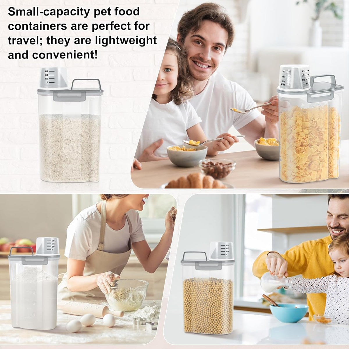 LEAWALK Airtight 4 LBS Rice/Cereal/Dry Food Storage Container BPA Free, 2.11Qt Clear Plastic Kitchen and Pantry Organization Bin Suitable for Oats, Flour, Sugar, Pasta, Pet Food, etc (Clear Grey)