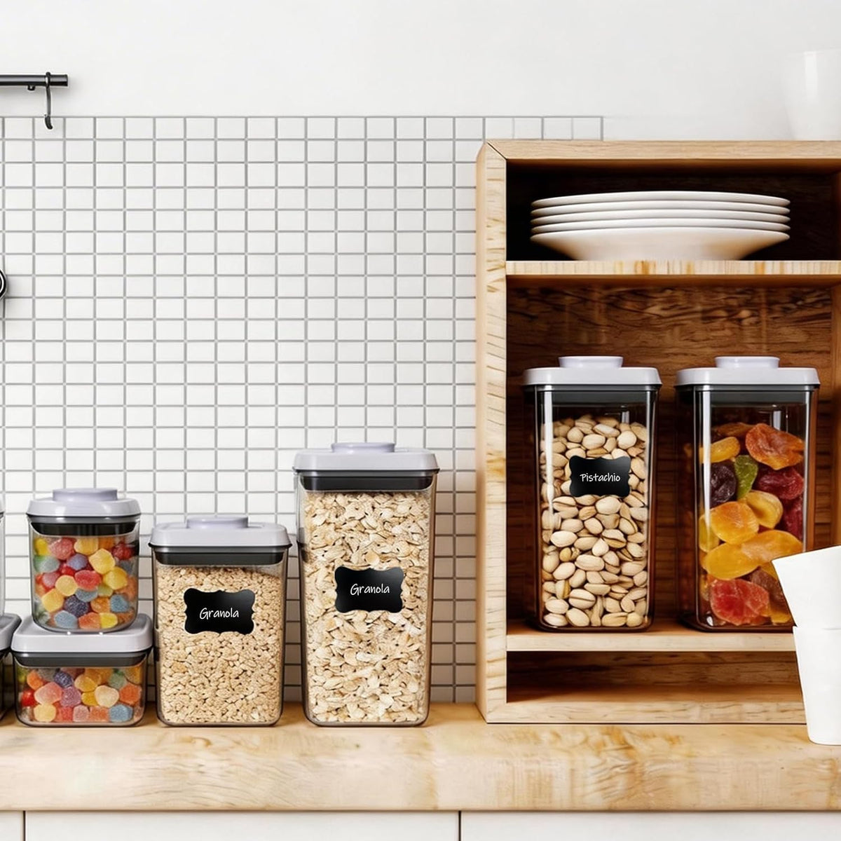 Pop Airtight Food Storage Containers with Lids, Push Button Seal BPA-Free for Kitchen Pantry Organization, 0.65Qt/0.7Qt/1.8Qt for Cereal, Flour, Sugar, Snacks Dry Food Storage