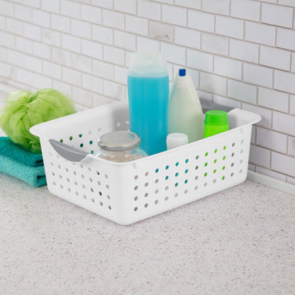 Sterilite 6-Pack Deep Ultra Basket, Open Top Plastic Storage Organizer, White - Classic Baskets for Organizing Countertops, Pantry Shelves, Kitchen Cabinets, Laundry Rooms or Home Offices