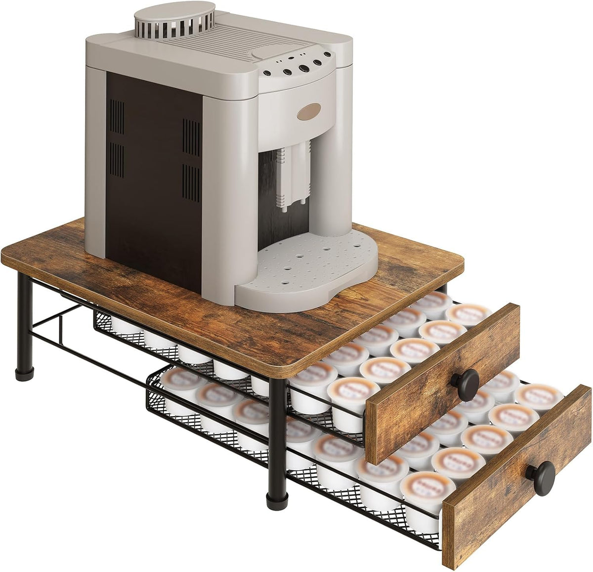 YATINEY Coffee Pod Drawer Holder, Coffee Pod Drawer for K Cup, 35 Capacity Coffee Capsules Storage Organizer, Sliding Mesh Basket, for Home Office, Kitchen, Rustic Brown KH08BRG1