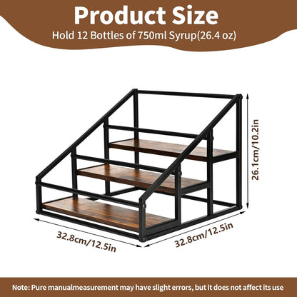 Coffee Syrup Organizer Rack, Liquor Bottle Display Shelf, Spice Racks, 4-Tier 16 Syrup Bottles Holder Stand for Coffee Bar Kitchen Small Wine Rack for Bar Family Storage for Syrup Wine Dressing