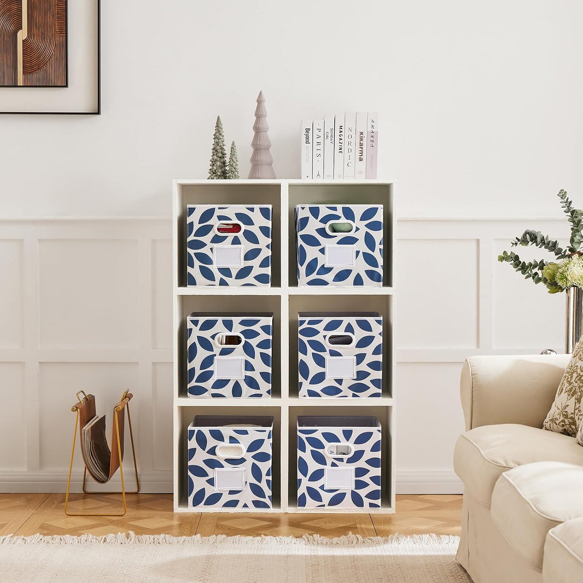 MAX Houser Fabric Storage Bins Cubes Baskets Containers with Dual Plastic Handles for Home Closet Bedroom Drawers Organizers, Flodable, Blue, Set of 4