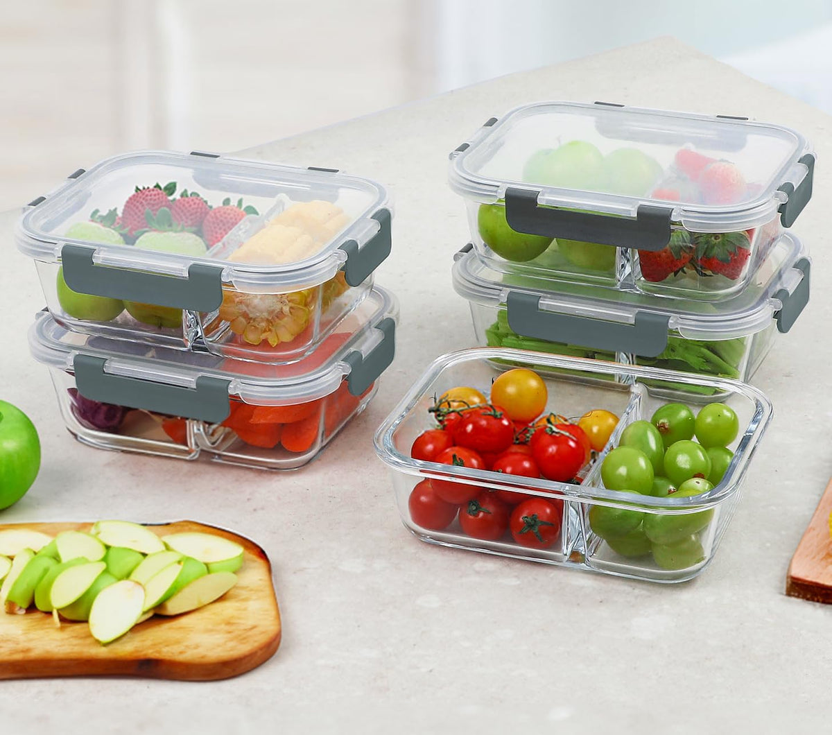 M MCIRCO 10-Pack,30 Oz Glass Meal Prep Containers 2 Compartments Airtight Lunch Bento Boxes with Lids, Glass Food Storage Containers, Microwave, Oven, Freezer, Dishwasher