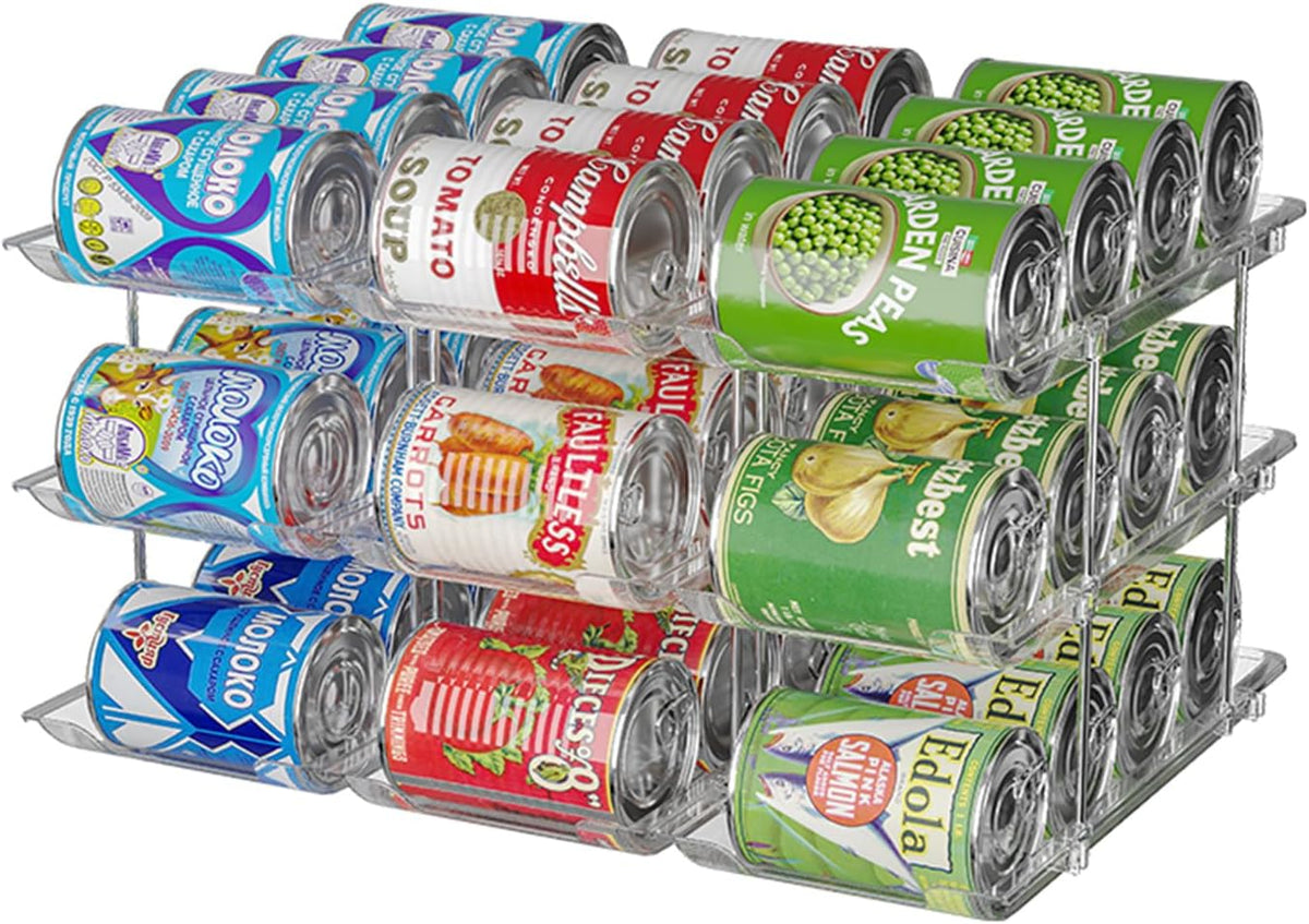 Can Organizer For Pantry, Adjustable Height And Width Canned Goods Organizer, Soup Can Organizer Holds Up to 60 Cans for Kitchen Cabinet or Refrigerator(CLear 5 Tier)