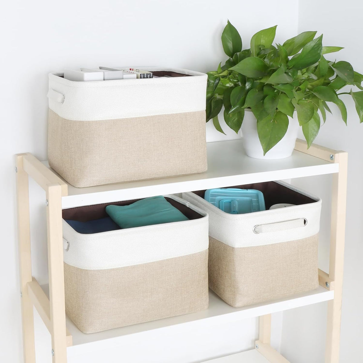 Foldable Storage Bin Collapsible Basket 12" x 10" x 9.5" Cube Storage Organizer Bins with Dual Carry Handles for Home Closet Shelves Drawers Organizer, Set of 3, Grey