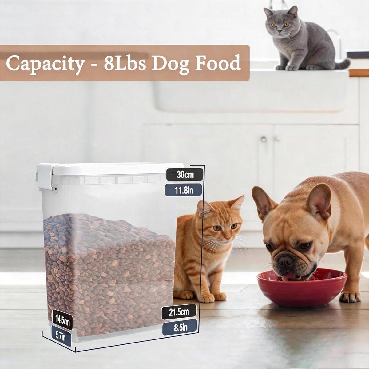 5-10 Lbs Cat Food Storage Container with Scoop - Airtight Dog Food Container - Buckle-Lock Pet Food Container for Dog, Cat, Bird Seed, Chicken, Dry Food Storage Bin Container for Rice, Cereal, Flour
