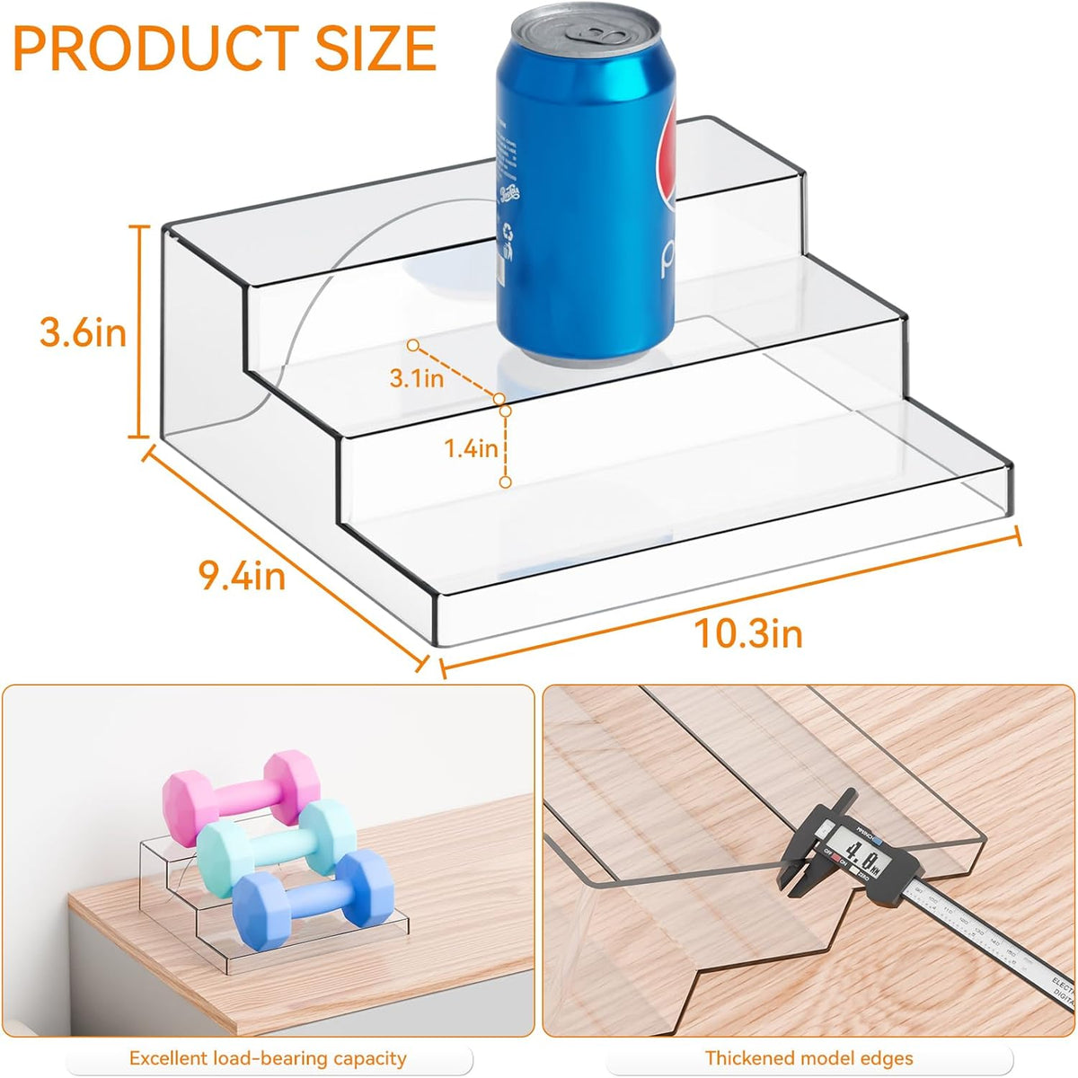 Yieach 2 Pack 3 Tier Clear Acrylic Spice Rack Organizer for Cabinet and Pantry Shelf - 10.3″L Small Tiered Spice Rack and Step Shelves for Vitamin,Medicine Bottle,Jar,Can,Seasoning,Condiment Organizer
