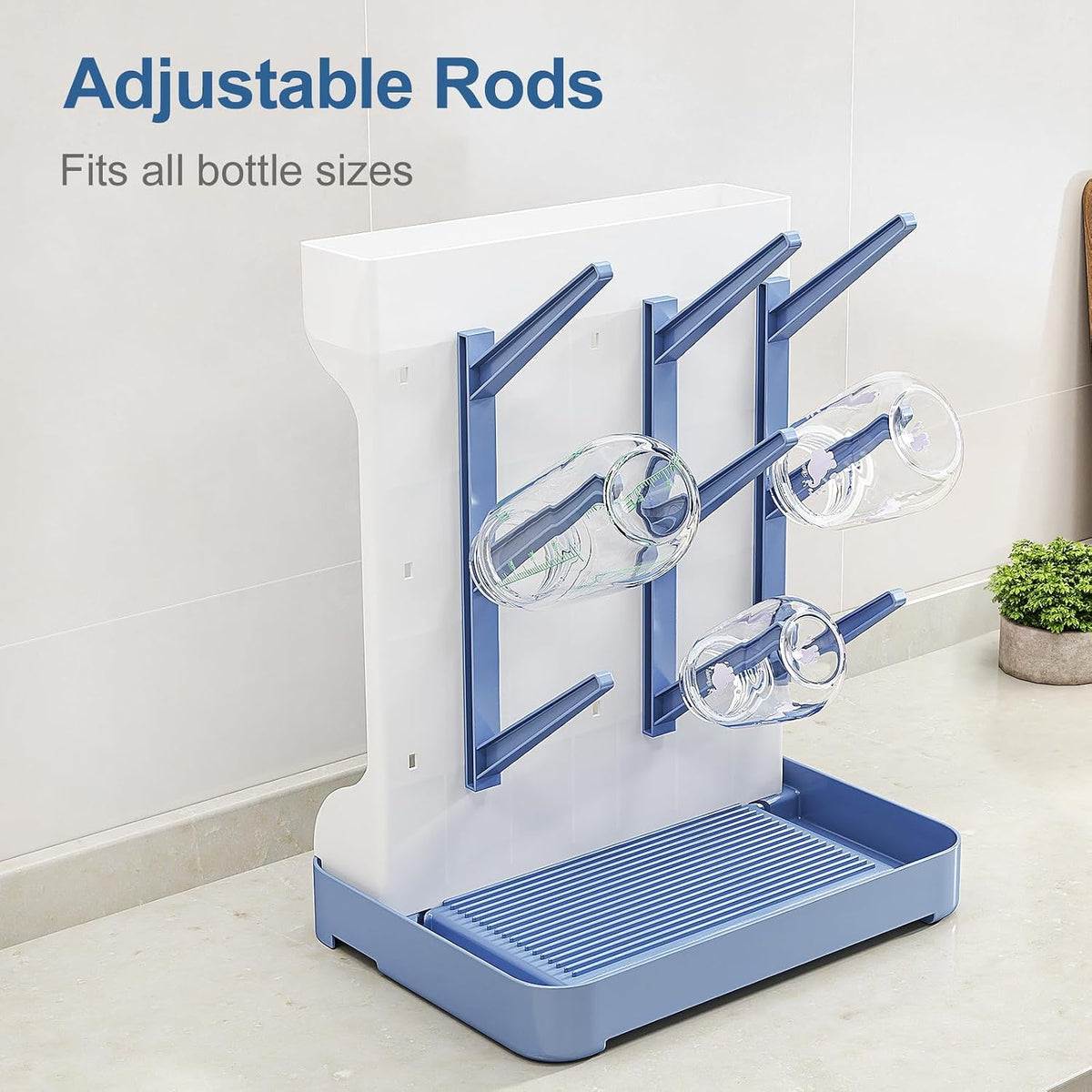 GoMaihe Baby Bottle Drying Rack: Space Saving Vertical Bottle Dryer Holder - Newborn Accessories Storage Stand Organize Brushes Pacifiers on Countertop - BPA-Free - Gray